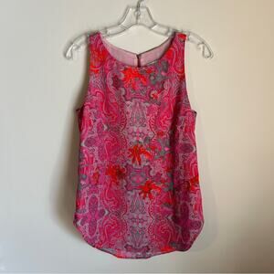 CAbi Pink/Coral/Gray Batik Print Scoop Neck Lined Sleeveless Blouse Size Small